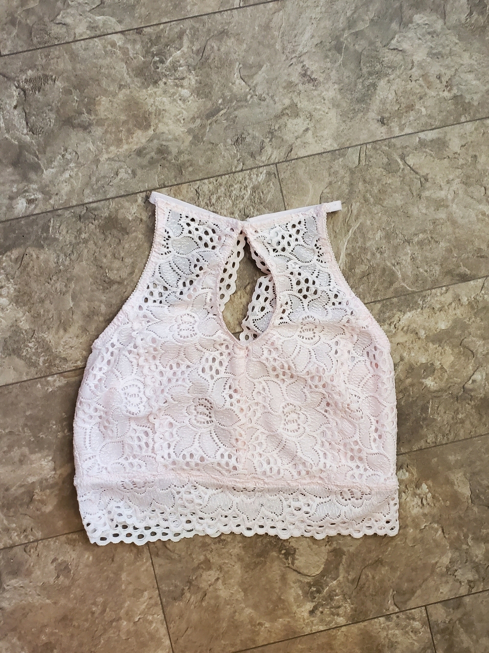 Tally Weijl Delicate Light Pink Lace Halter Crop Top Size Small